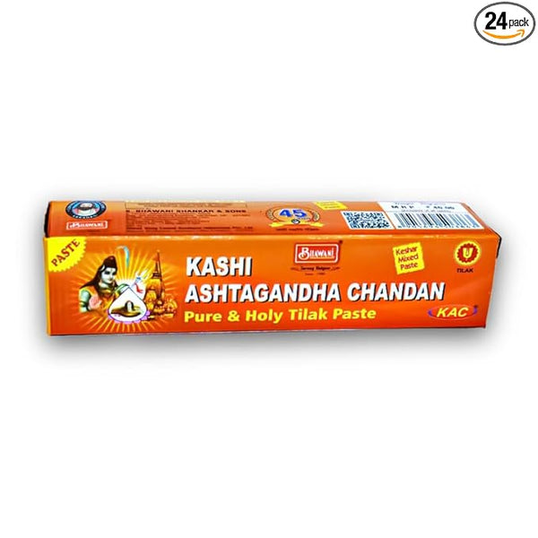 Bhawani Serving Religion Kashi Ashtagandha Chadan Tika - Original Ashtagandha Chandan Paste Tube With Beautiful Fragrance, 25gm | (Pack of 24)